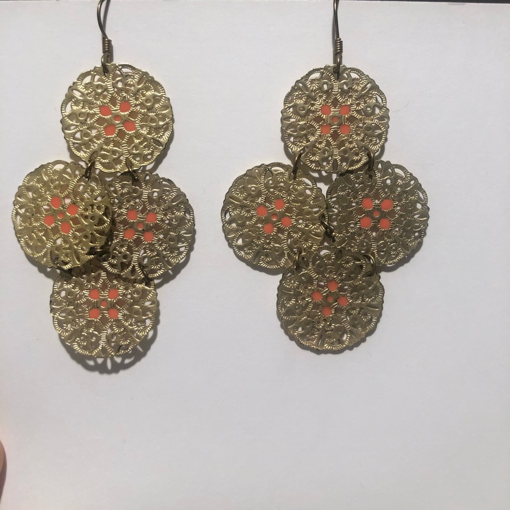 Gold and coral earrings